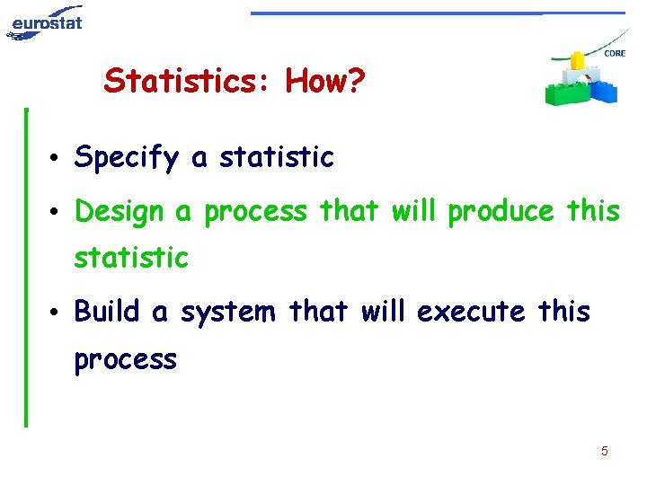 Statistics: How? • Specify a statistic • Design a process that will produce this