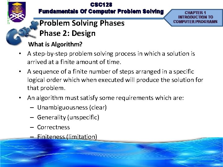 CSC 128 Fundamentals Of Computer Problem Solving Phases Phase 2: Design CHAPTER 1 INTRODUCTION