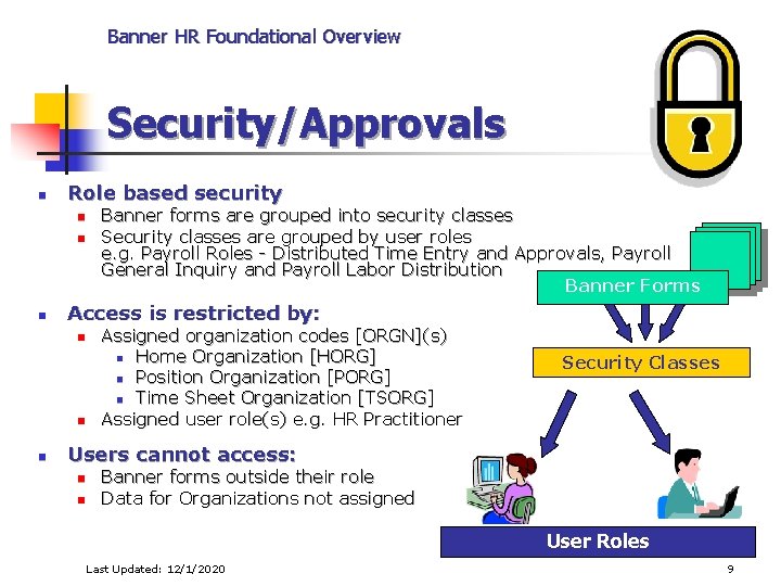 Banner HR Foundational Overview Security/Approvals n Role based security n n n Access is