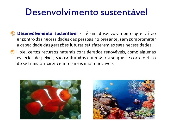 Desenvolvimento sustentável - é um desenvolvimento que vá ao encontro das necessidades das pessoas