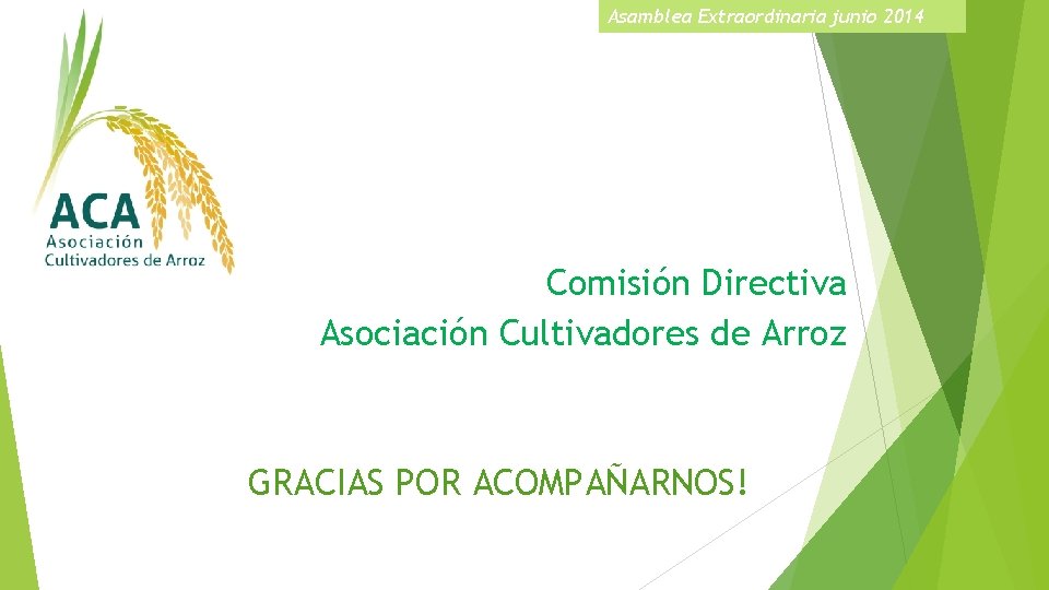 Asamblea Extraordinaria junio 2014 Comisión Directiva Asociación Cultivadores de Arroz GRACIAS POR ACOMPAÑARNOS! 