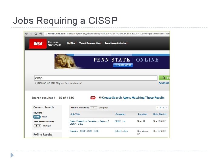 Jobs Requiring a CISSP Jobs Requiring a CISSP