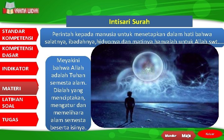 Intisari Surah STANDAR KOMPETENSI DASAR INDIKATOR MATERI LATIHAN SOAL TUGAS Perintah kepada manusia untuk