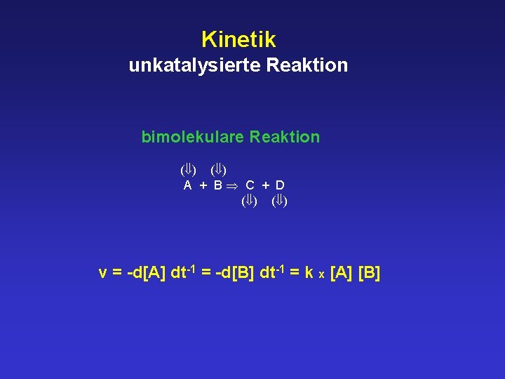 Kinetik unkatalysierte Reaktion bimolekulare Reaktion ( ) A + B C + D (