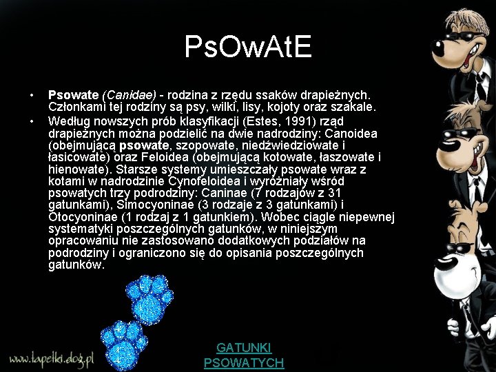 Ps. Ow. At. E • • Psowate (Canidae) - rodzina z rzędu ssaków drapieżnych.