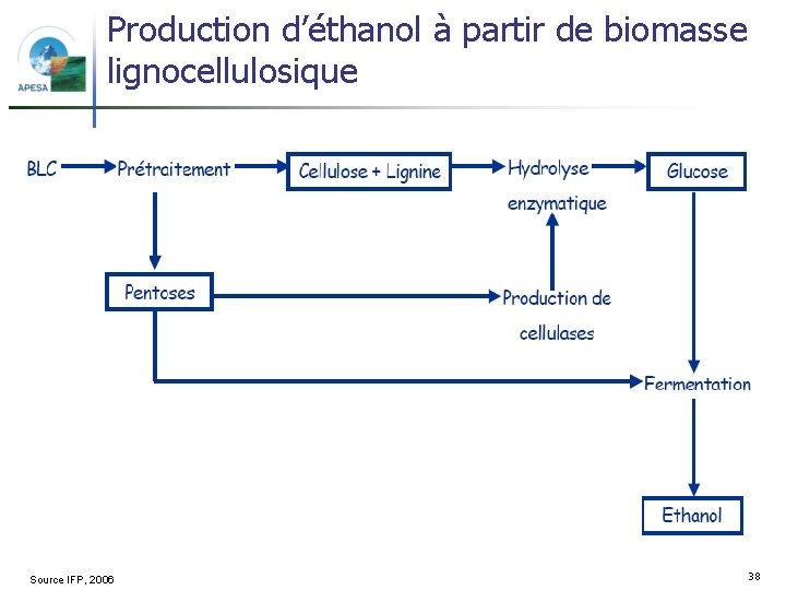 Production d’éthanol à partir de biomasse lignocellulosique Source IFP, 2006 38 