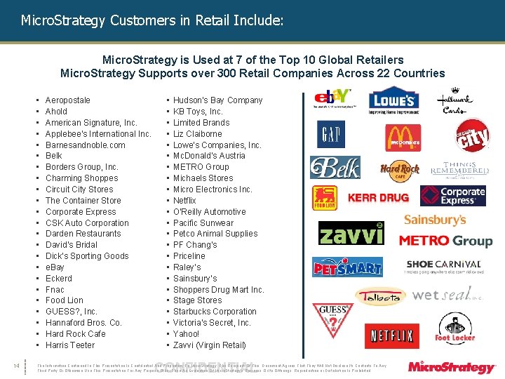 Micro. Strategy Customers in Retail Include: Micro. Strategy is Used at 7 of the