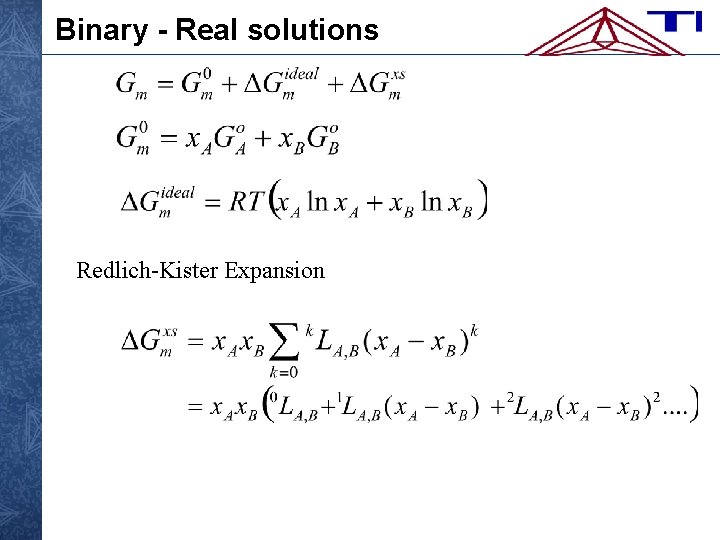 Binary - Real solutions Redlich-Kister Expansion 