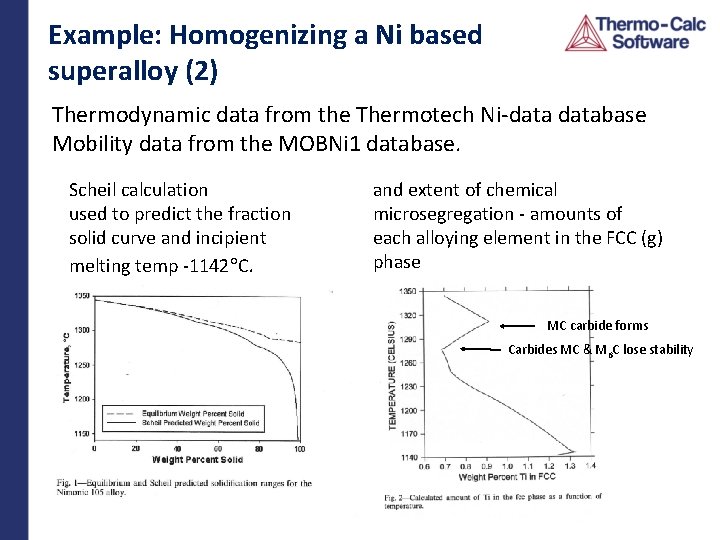 Example: Homogenizing a Ni based superalloy (2) Thermodynamic data from the Thermotech Ni-database Mobility