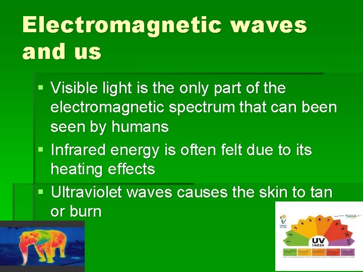 Electromagnetic waves and us § Visible light is the only part of the electromagnetic