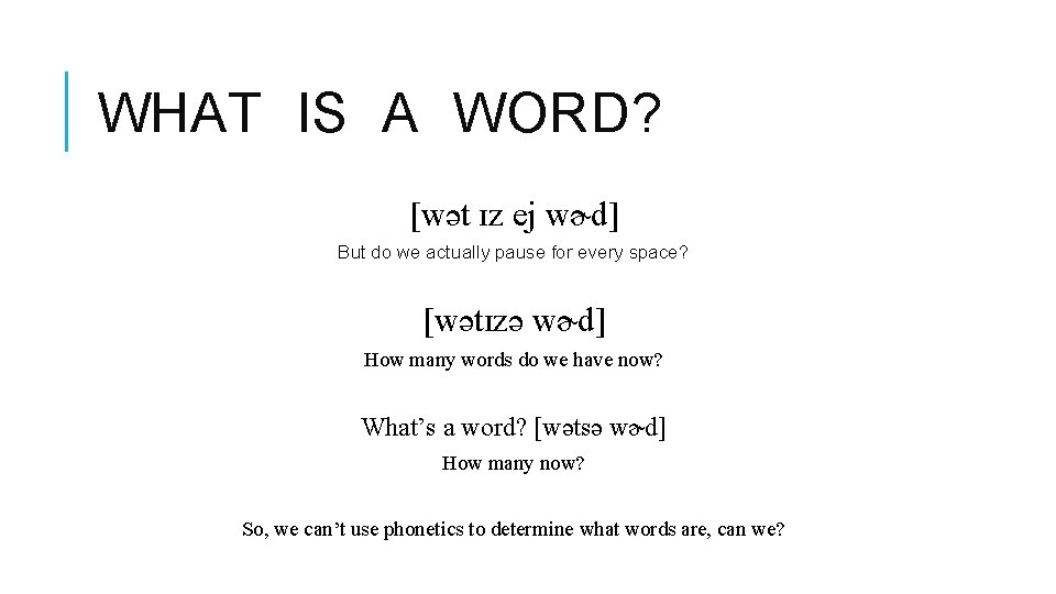 WHAT IS A WORD? [wət ɪz ej wɚd] But do we actually pause for