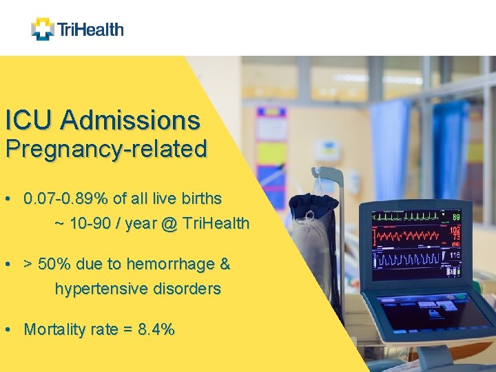 ICU Admissions Pregnancy-related • 0. 07 -0. 89% of all live births ~ 10