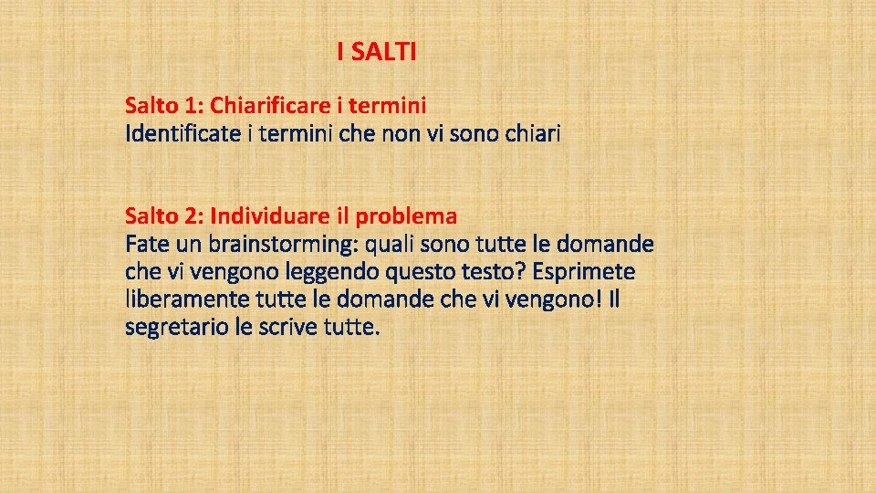 I SALTI Salto 1: Chiarificare i termini Identificate i termini che non vi sono