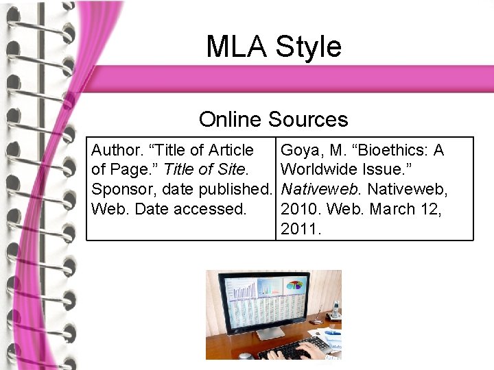 MLA Style Online Sources Author. “Title of Article Goya, M. “Bioethics: A of Page.