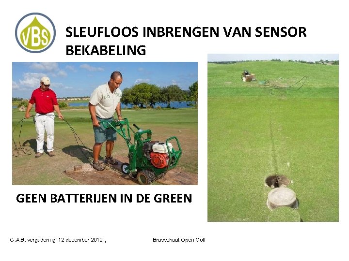 SLEUFLOOS INBRENGEN VAN SENSOR BEKABELING GEEN BATTERIJEN IN DE GREEN G. A. B. vergadering