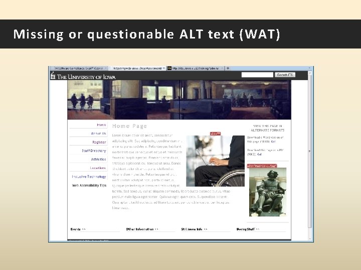 Missing or questionable ALT text (WAT) 
