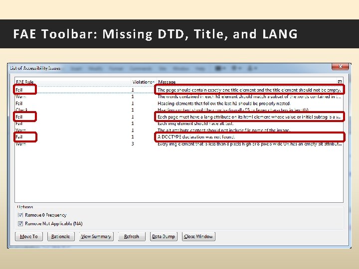 FAE Toolbar: Missing DTD, Title, and LANG 