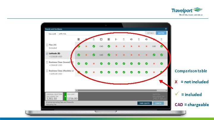 Comparison table X = not included = included CAD = chargeable 