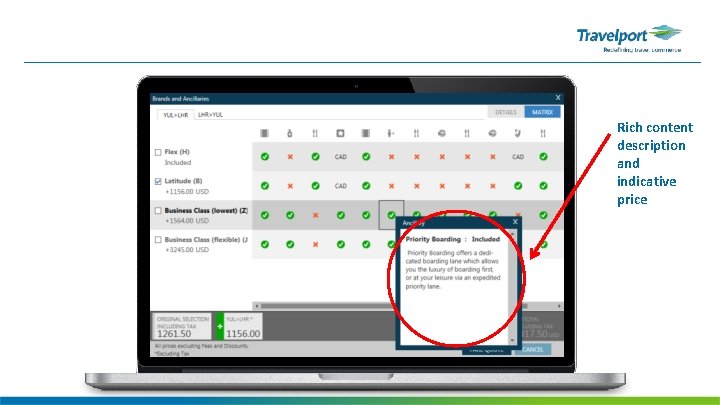Rich content description and indicative price 