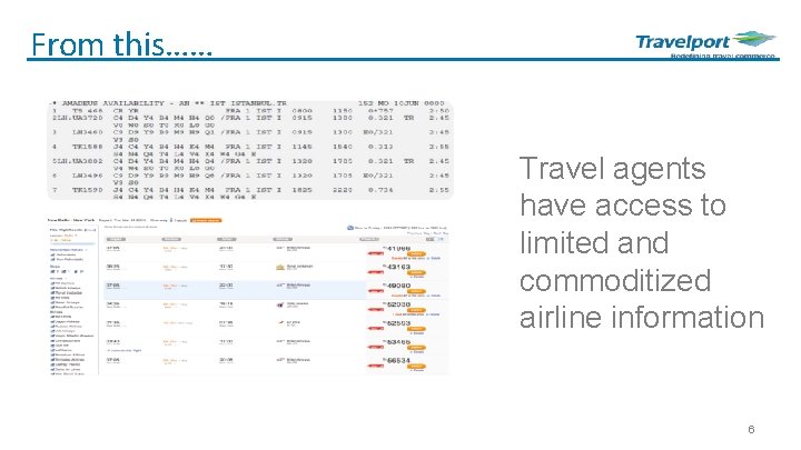 From this…… Travel agents have access to limited and commoditized airline information 6 
