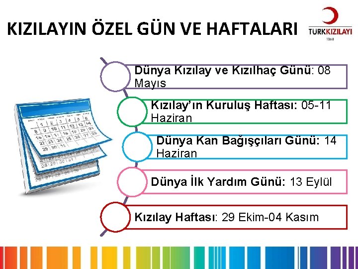 KIZILAYIN ÖZEL GÜN VE HAFTALARI Dünya Kızılay ve Kızılhaç Günü: 08 Mayıs Kızılay’ın Kuruluş