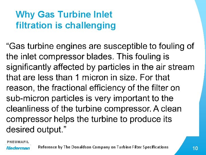 Why Gas Turbine Inlet filtration is challenging Reference by The Donaldson Company on Turbine