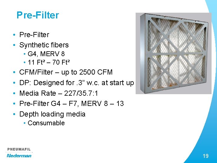 Pre-Filter • Synthetic fibers • G 4, MERV 8 • 11 Ft² – 70