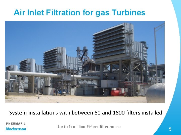 Air Inlet Filtration for gas Turbines System installations with between 80 and 1800 filters