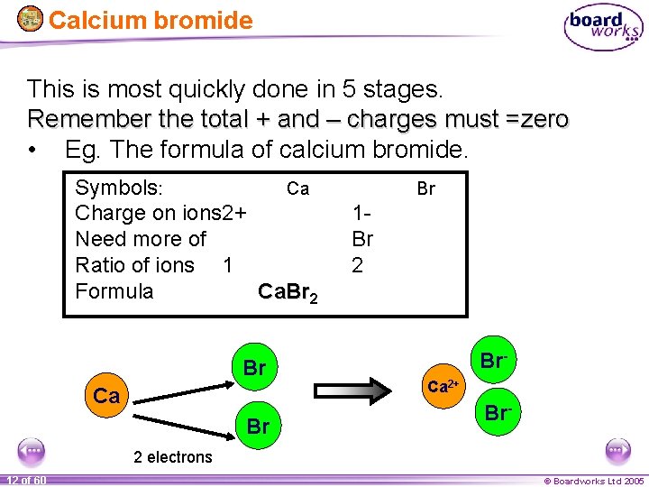 Calcium bromide This is most quickly done in 5 stages. Remember the total +