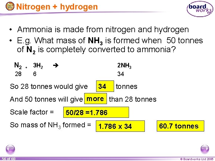 Nitrogen + hydrogen • Ammonia is made from nitrogen and hydrogen • E. g.