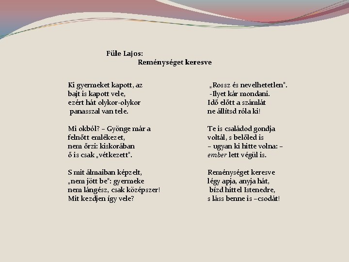 Füle Lajos: Reménységet keresve Ki gyermeket kapott, az bajt is kapott vele, ezért hát