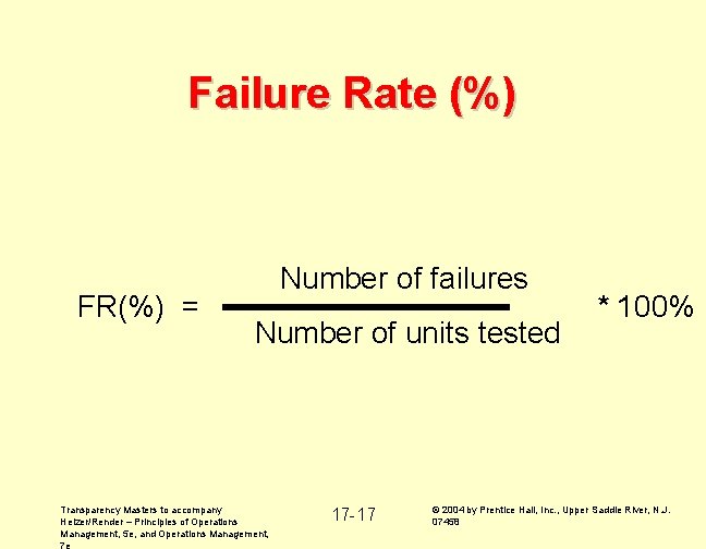 Failure Rate (%) FR(%) = Number of failures Number of units tested Transparency Masters