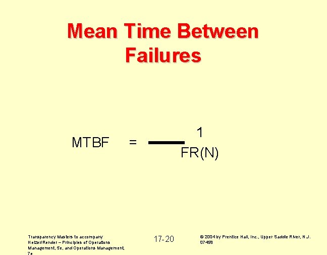 Mean Time Between Failures MTBF Transparency Masters to accompany Heizer/Render – Principles of Operations