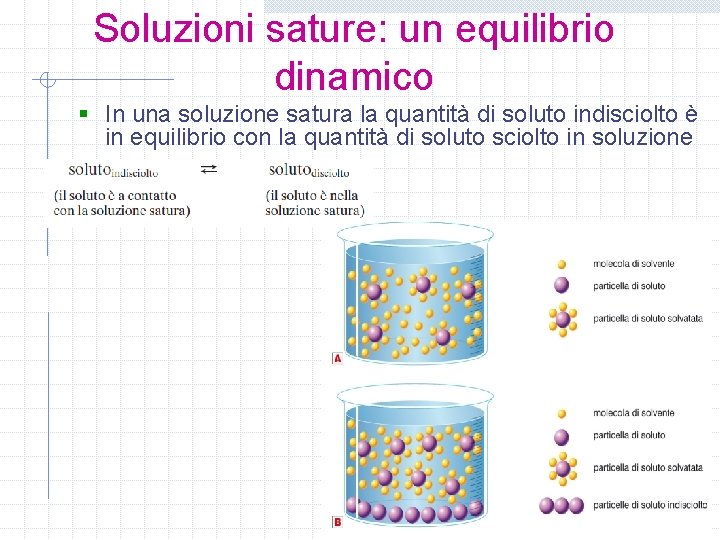 Soluzioni sature: un equilibrio dinamico § In una soluzione satura la quantità di soluto