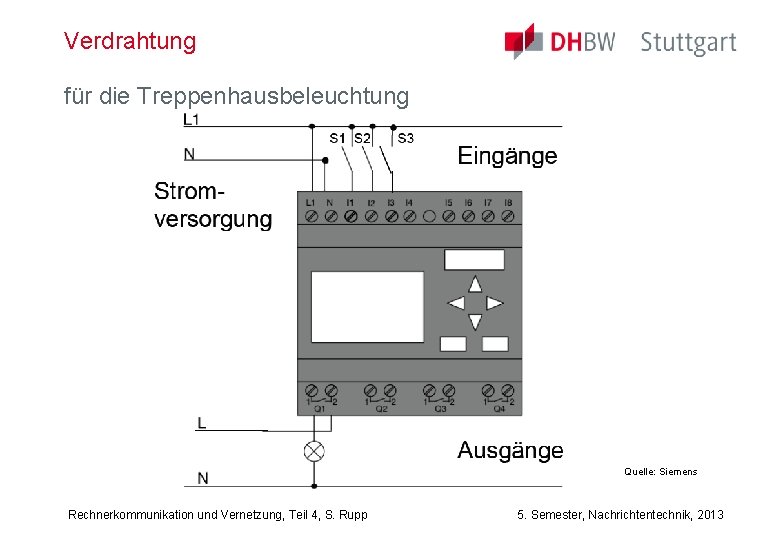 Verdrahtung für die Treppenhausbeleuchtung Quelle: Siemens Rechnerkommunikation und Vernetzung, Teil 4, S. Rupp 5.