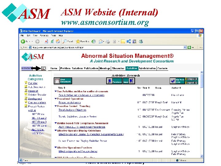 ASM Page 18 ASM Website (Internal) www. asmconsortium. org ASM Consortium Proprietary 