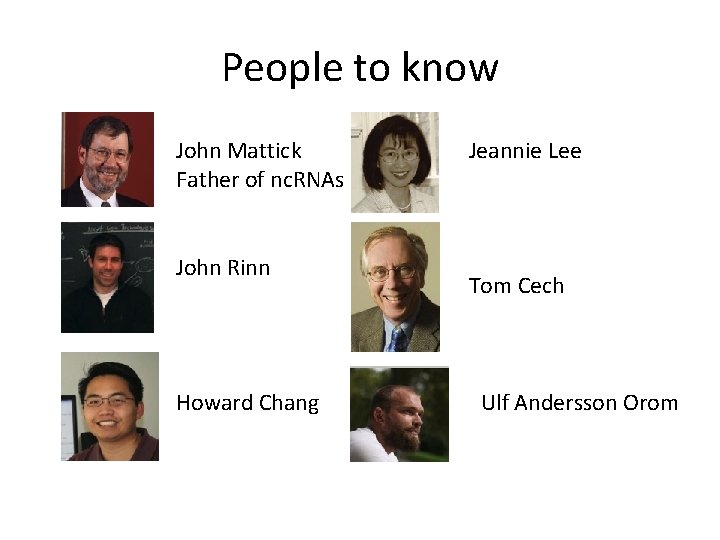 People to know John Mattick Father of nc. RNAs John Rinn Howard Chang Jeannie