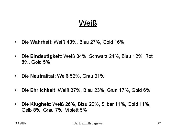 Weiß • Die Wahrheit: Weiß 40%, Blau 27%, Gold 16% • Die Eindeutigkeit: Weiß