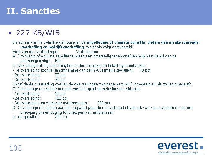 II. Titel Sancties § 227 KB/WIB De schaal van de belastingverhogingen bij onvolledige of