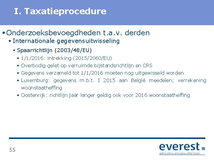 Titel. Taxatieprocedure I. § Onderzoeksbevoegdheden t. a. v. derden § Internationale gegevensuitwisseling § Spaarrichtlijn