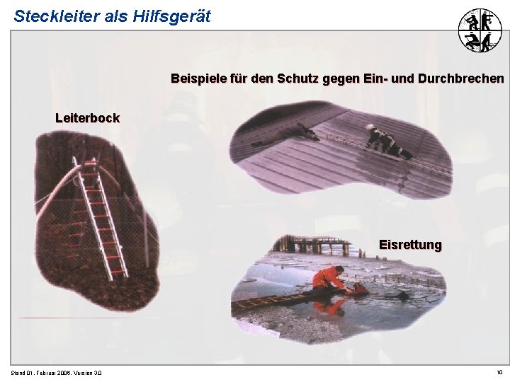 Steckleiter als Hilfsgerät Beispiele für den Schutz gegen Ein- und Durchbrechen Leiterbock Eisrettung Stand