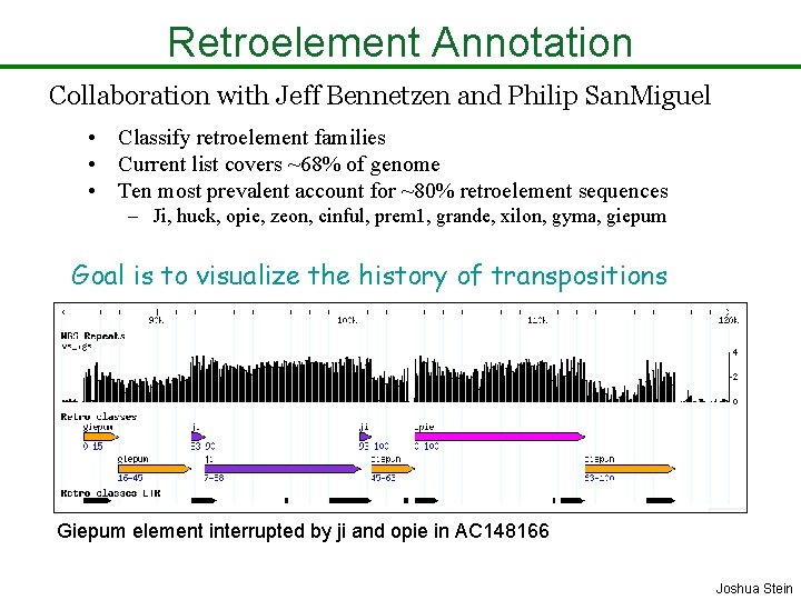 Retroelement Annotation Collaboration with Jeff Bennetzen and Philip San. Miguel • Classify retroelement families