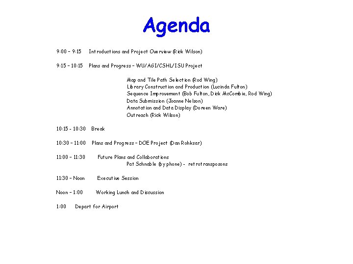 Agenda 9: 00 – 9: 15 Introductions and Project Overview (Rick Wilson) 9: 15