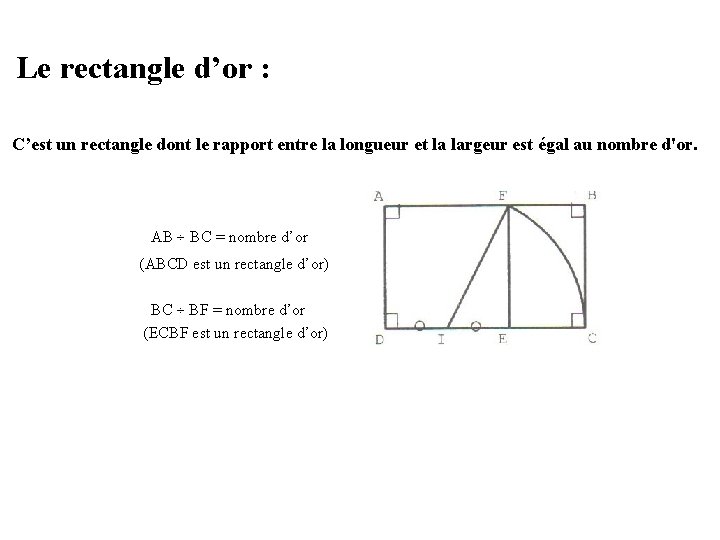 Le rectangle d’or : C’est un rectangle dont le rapport entre la longueur et