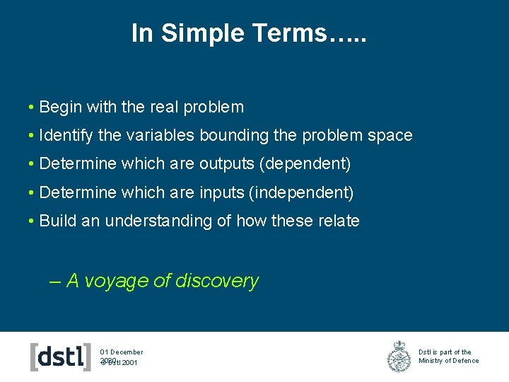 In Simple Terms…. . • Begin with the real problem • Identify the variables