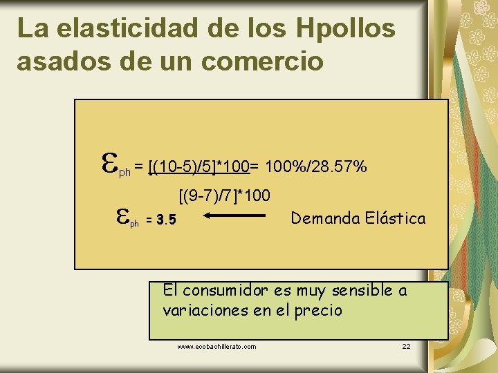 La elasticidad de los Hpollos asados de un comercio ph = [(10 -5)/5]*100= 100%/28.