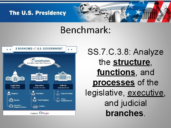 Benchmark: SS. 7. C. 3. 8: Analyze the structure, functions, and processes of the