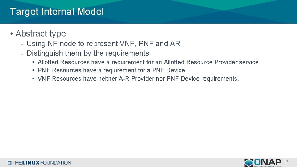 Target Internal Model • Abstract type - Using NF node to represent VNF, PNF