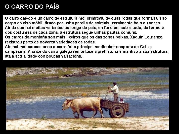 O CARRO DO PAÍS O carro galego é un carro de estrutura moi primitiva,