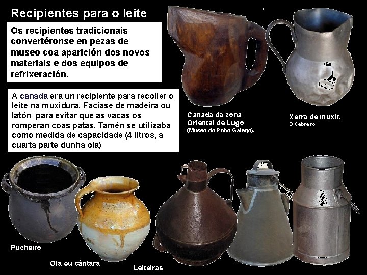 Recipientes para o leite Os recipientes tradicionais convertéronse en pezas de museo coa aparición